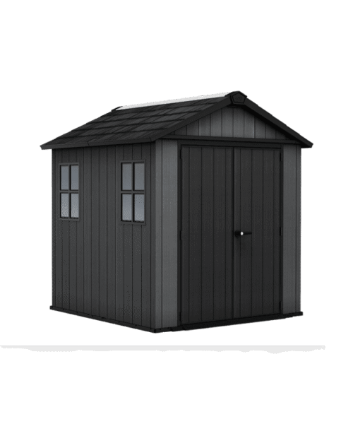 Keter Newton Plus Vertical 7x7.5 ft Apex Grey Plastic 2 door Shed with floor & 2 windows (Base included)