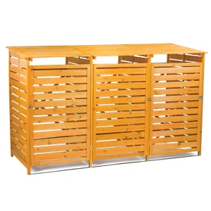 KCT Triple Wheelie Bin Storage (3 x 240L) Wooden Store Shed for Recycling Rubbish Dustbin Outdoor Garden Hideaway Tidy Box Unit