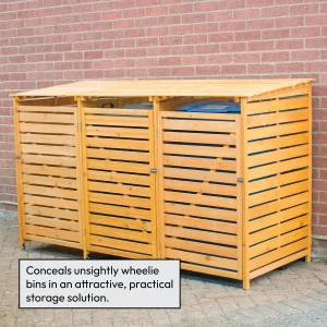 KCT Triple Wheelie Bin Storage (3 x 240L) Wooden Store Shed for Recycling Rubbish Dustbin Outdoor Garden Hideaway Tidy Box Unit - Image 3