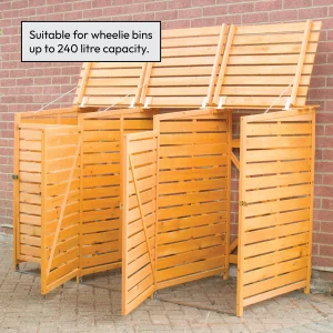 KCT Triple Wheelie Bin Storage (3 x 240L) Wooden Store Shed for Recycling Rubbish Dustbin Outdoor Garden Hideaway Tidy Box Unit - Image 5